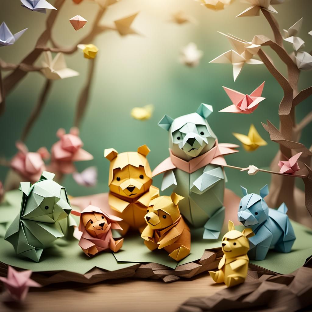 Pooh and Friends Origami Papercraft in Pastel Colors