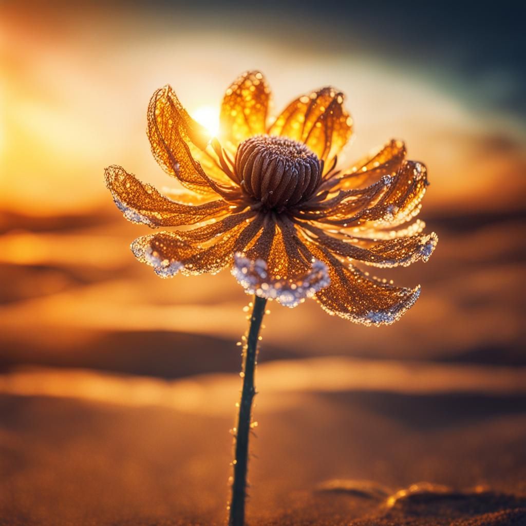 frozen flower, golden sunset  by @a wanderer in time