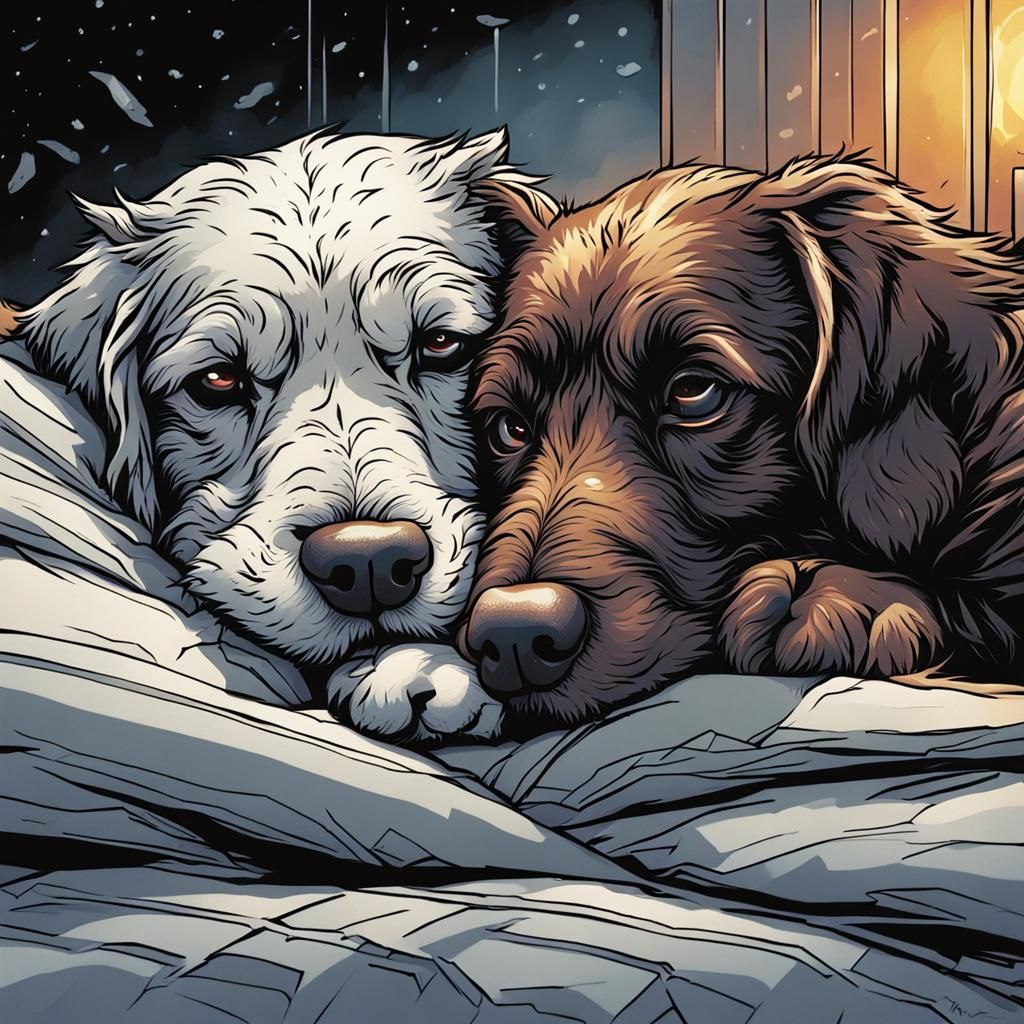 two dogs snuggling AI Generated Artwork NightCafe Creator