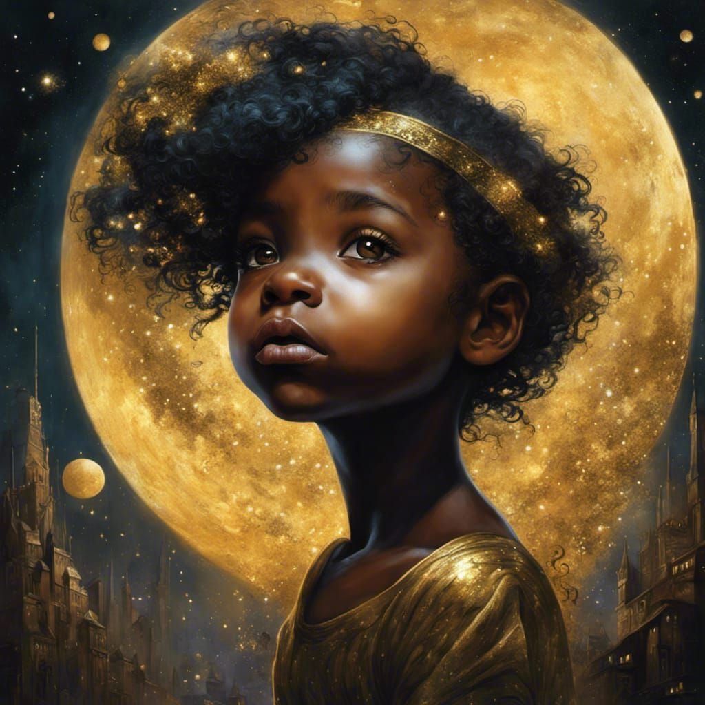 gold moonlit girl 🌝👧🏾   by @Magdalene