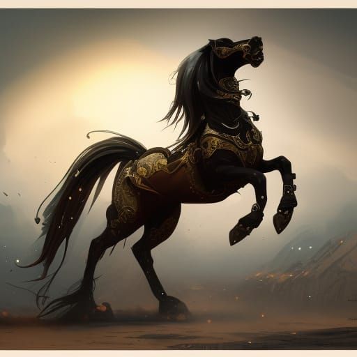 black horse standing up - AI Generated Artwork - NightCafe Creator