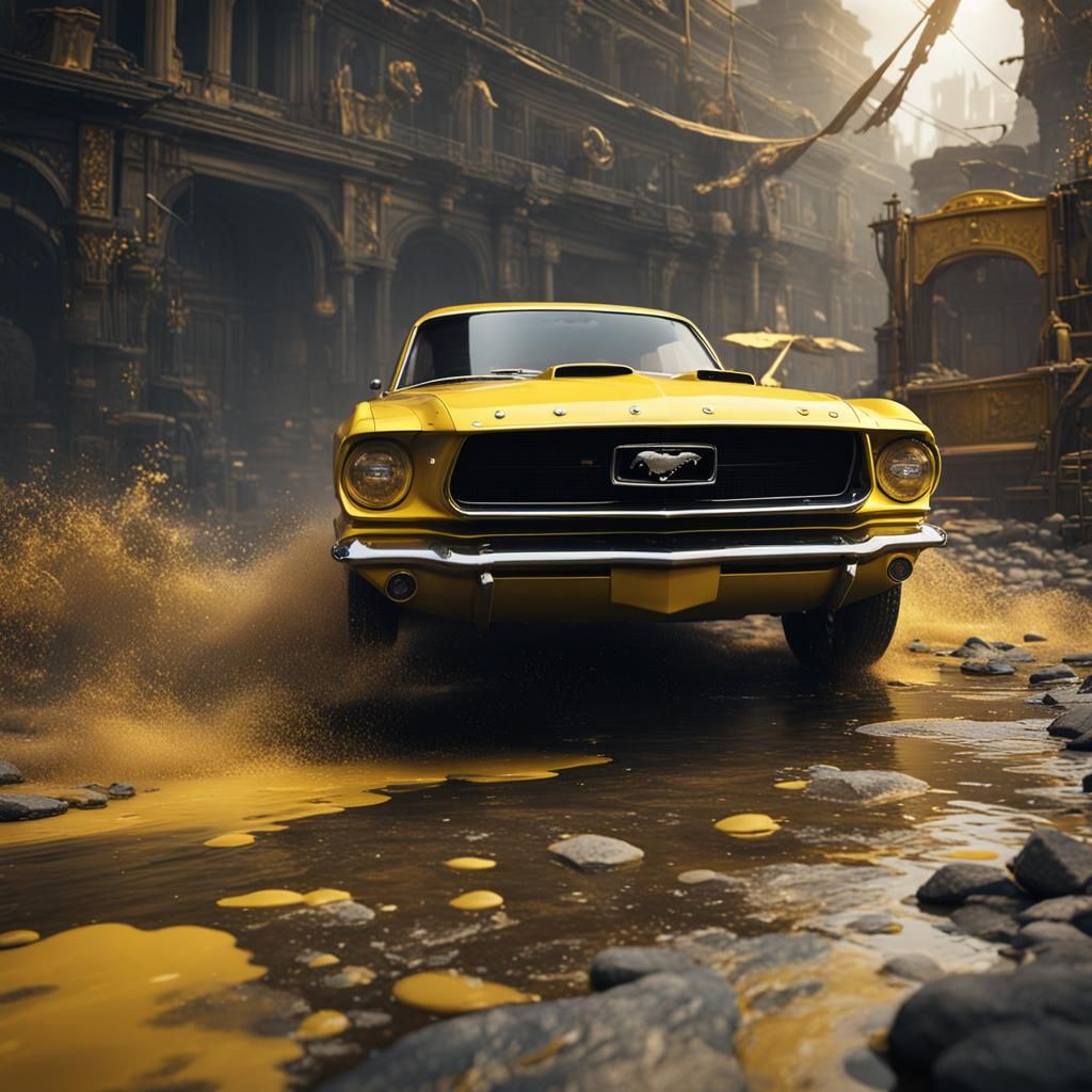 yellow mustang on  a coverbride