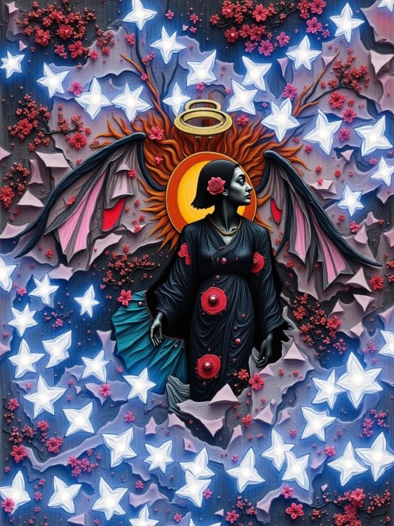 <lora:RB Figures:1.0>  Drawing of  an Angel with geometric wings