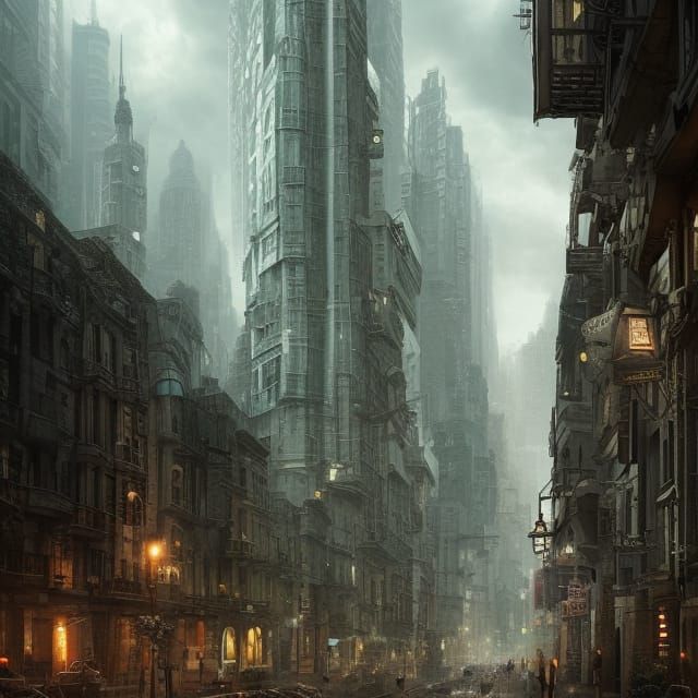 Street of tall buildings Epic cinematic brilliant stunning intricate ...