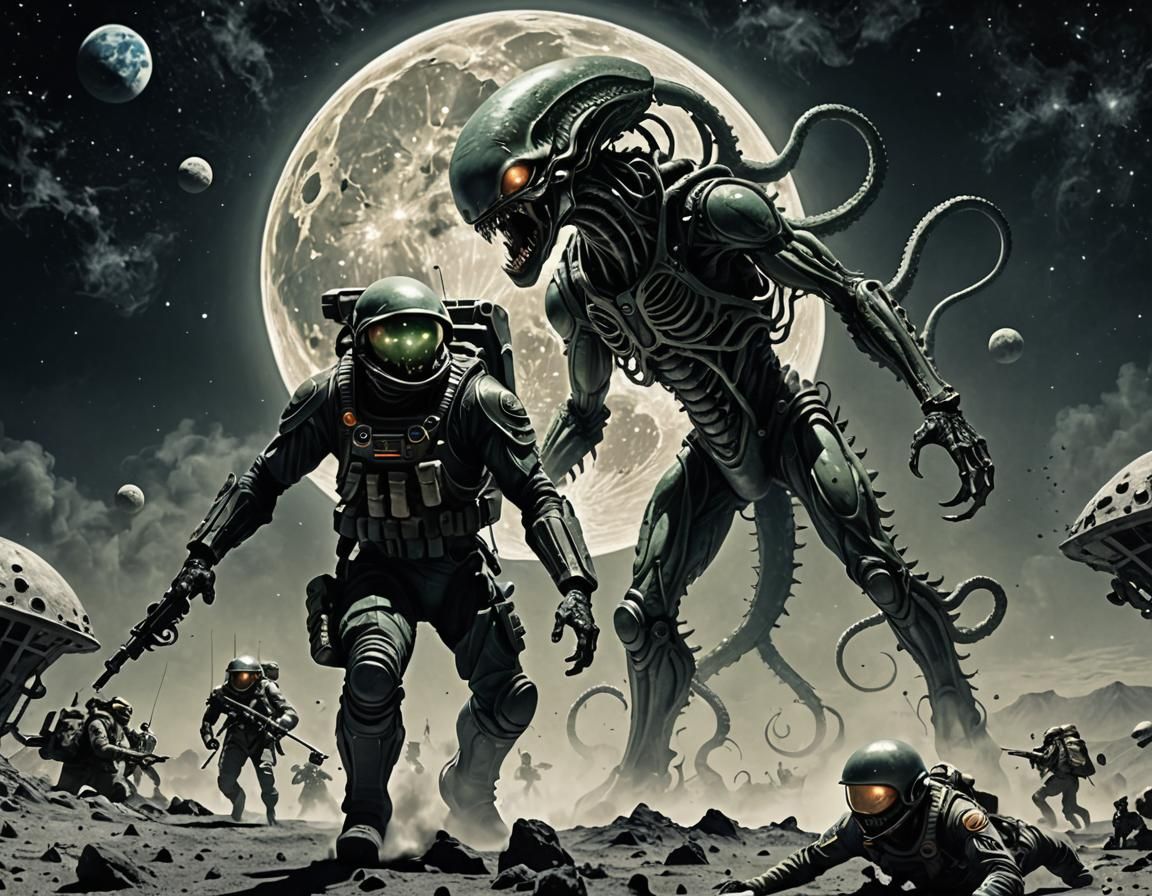 alien attacking on moon