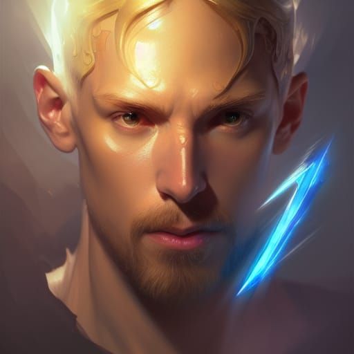 light mage male, casting spell head and shoulders portrait, ...