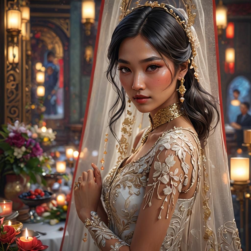 Asian Wedding girl, Change the background to Hotel ball room...