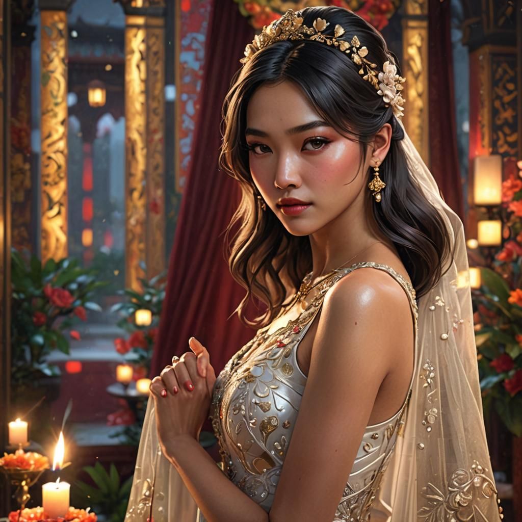 Asian Wedding girl, Change the background to Hotel ball room...