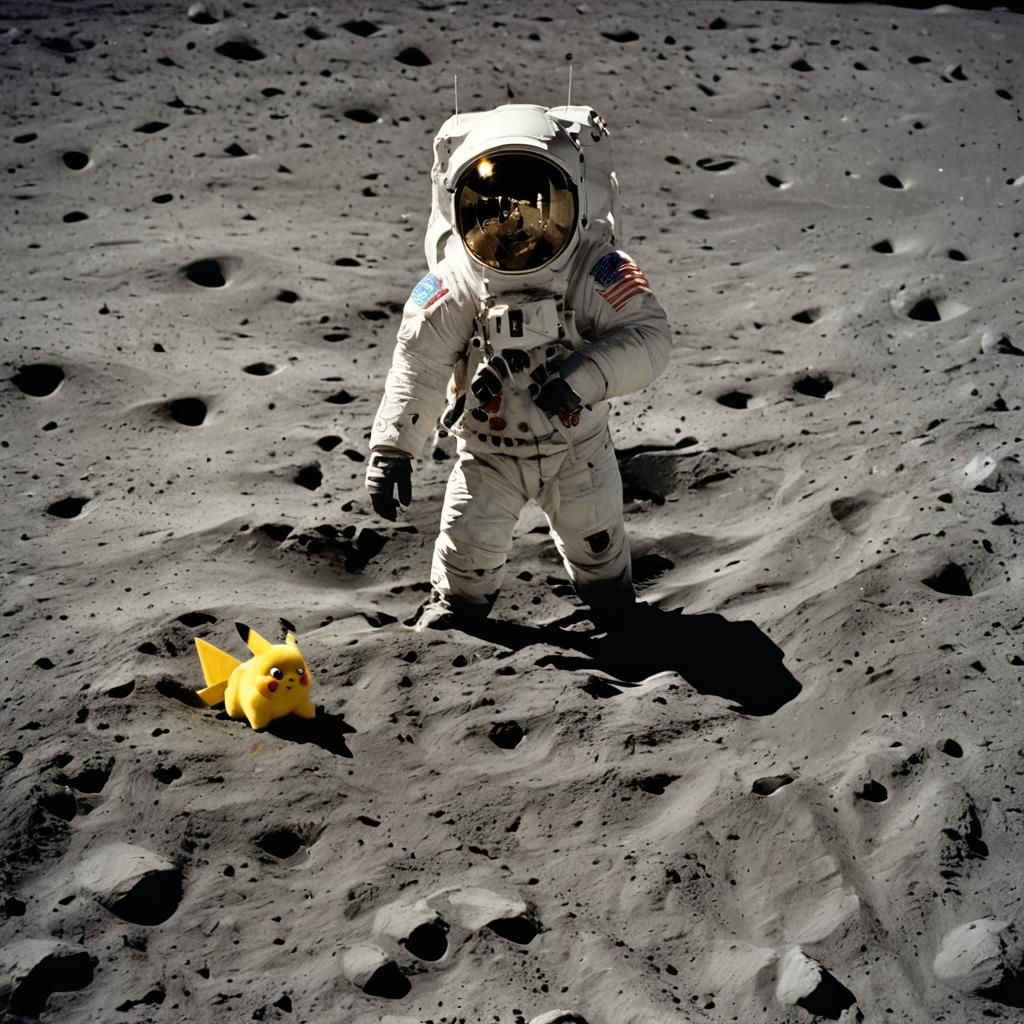 Man and Pikachu on the Moon  by @Sherkhal