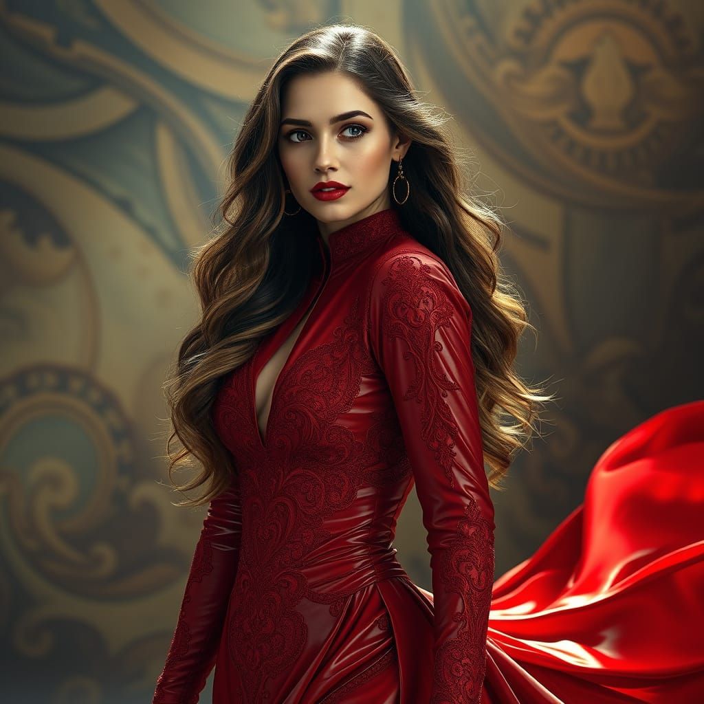 intricate red dress,