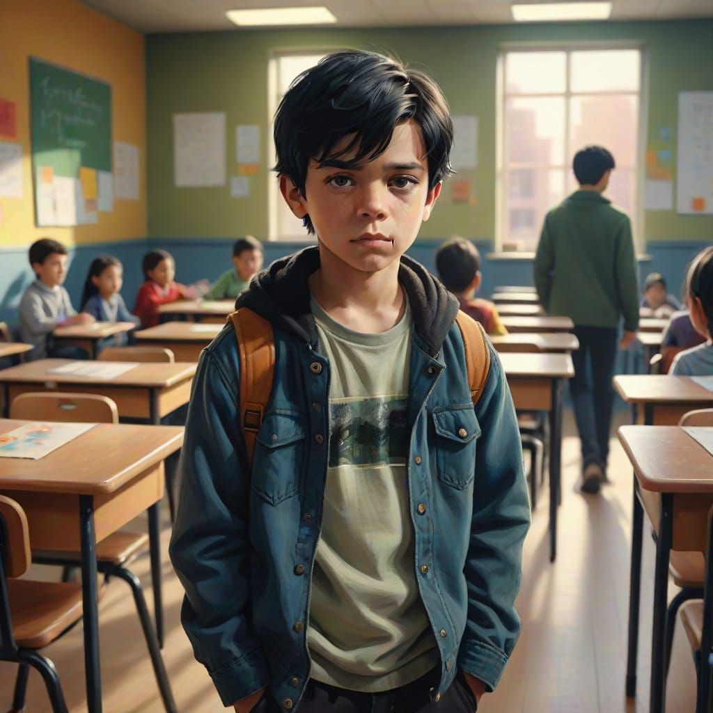 Boy in Classroom: A Digital Portrait Painting