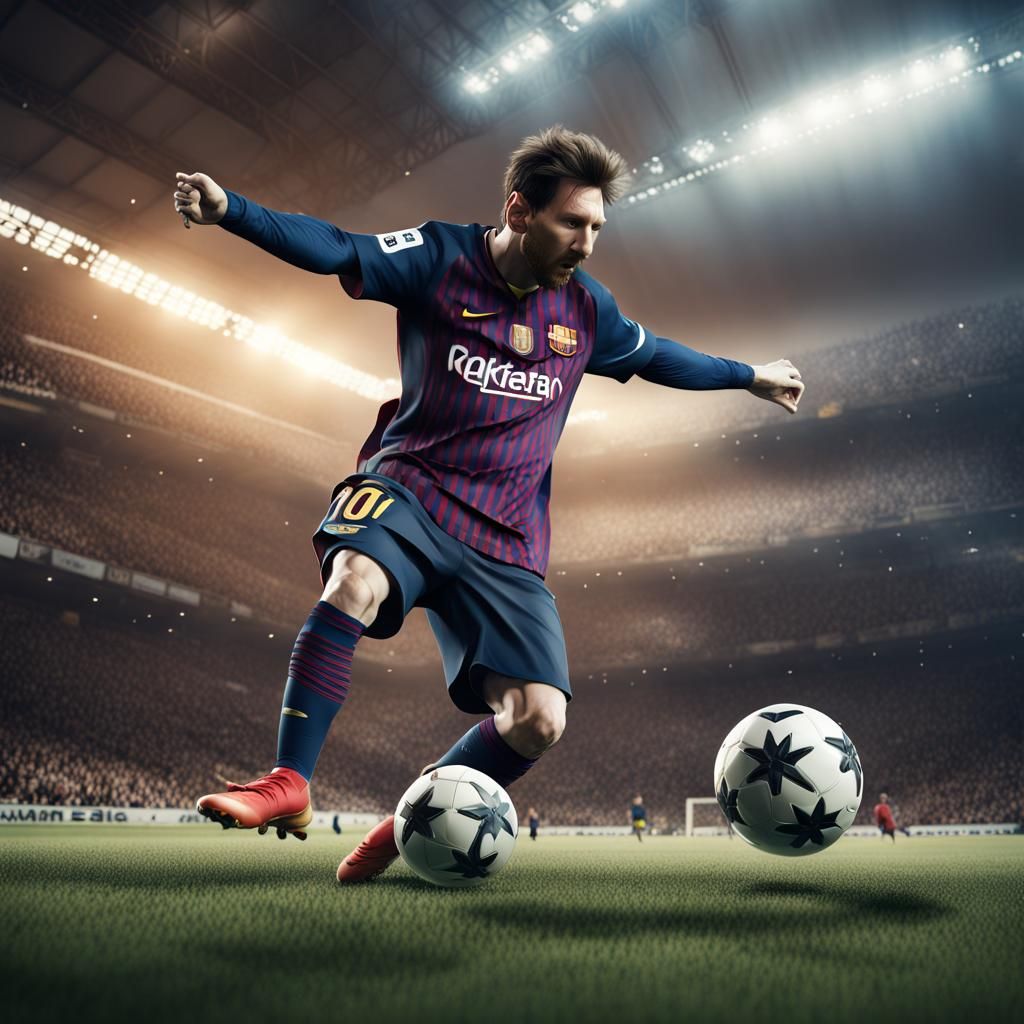 Messi kicking a soccer ball into a goal - AI Generated Artwork ...