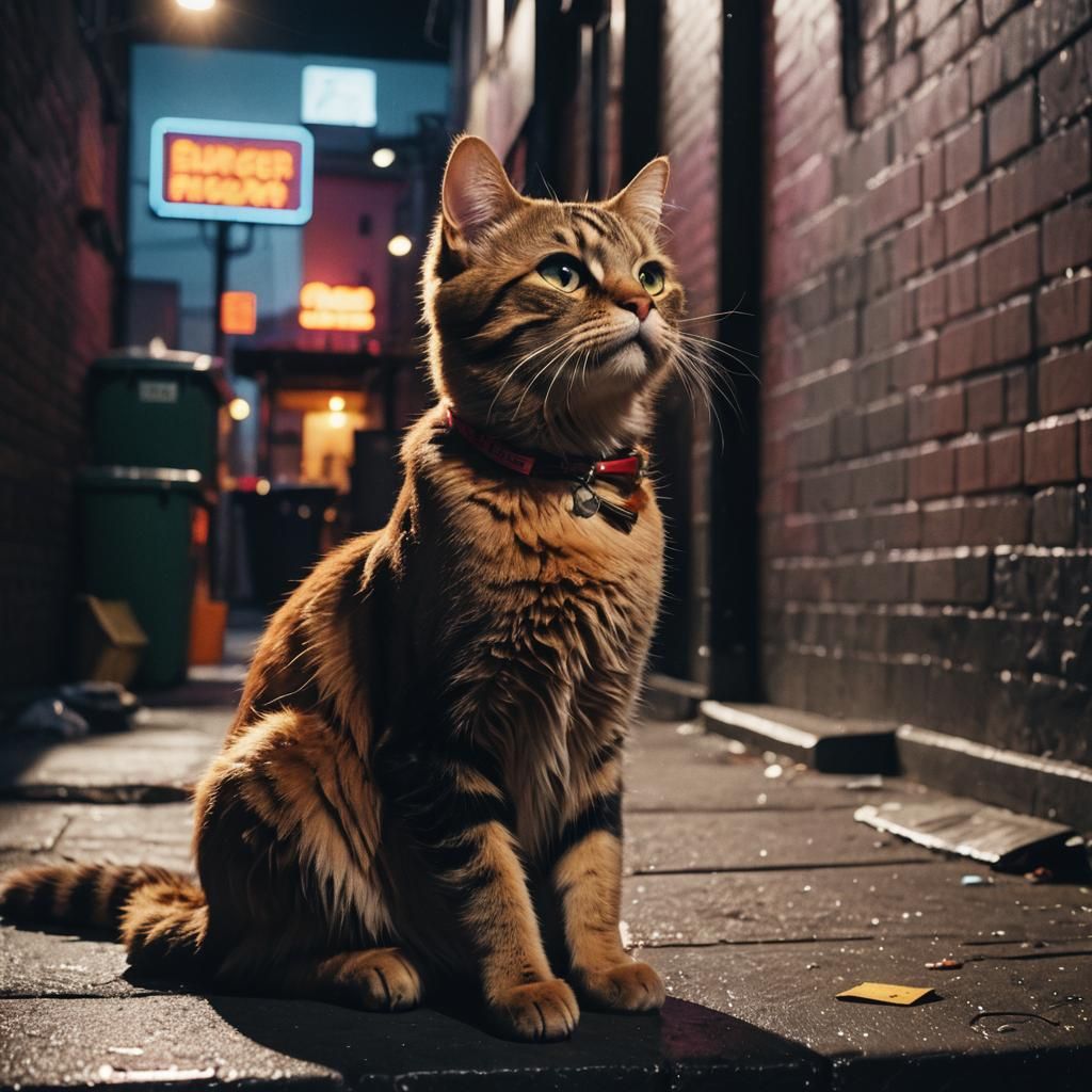 Burger Cat in Film Noir Alleyway