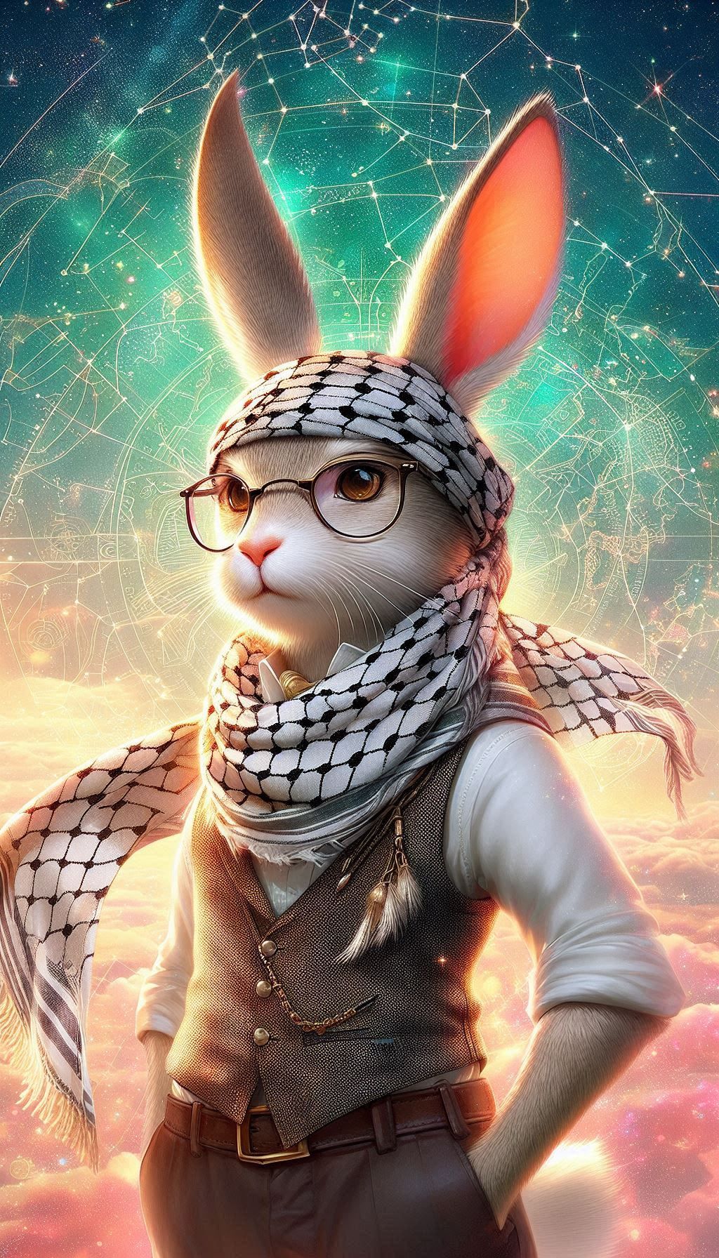 Palestinian rabbit as an Isekai character (DALL-E 3)
