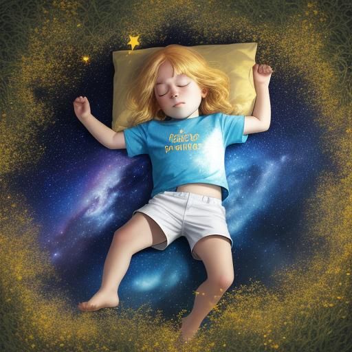 A golden haired child with a blue shirt and white shorts sle...