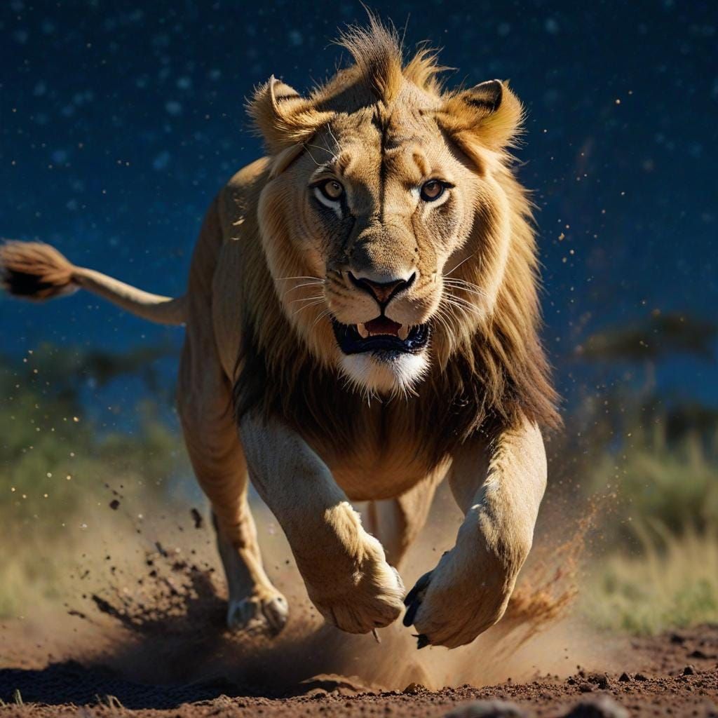 Majestic lion chasing pray