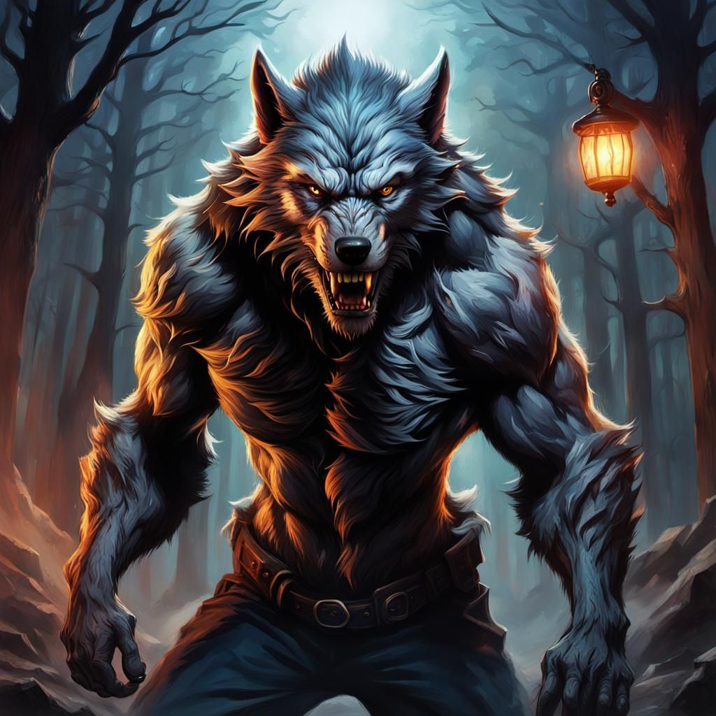 man has werewolf coming out him as he changes to wolf - AI Generated ...