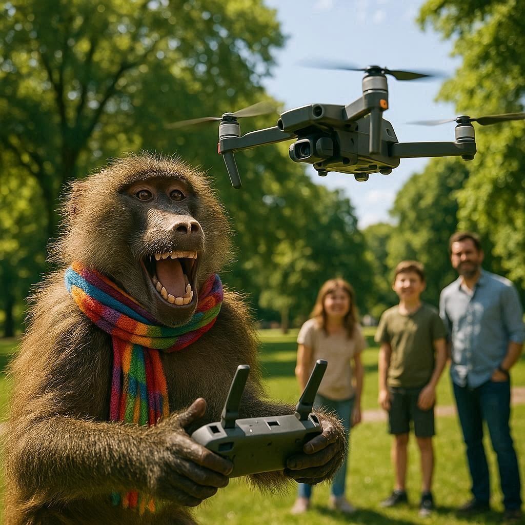 Baboon flying a drone