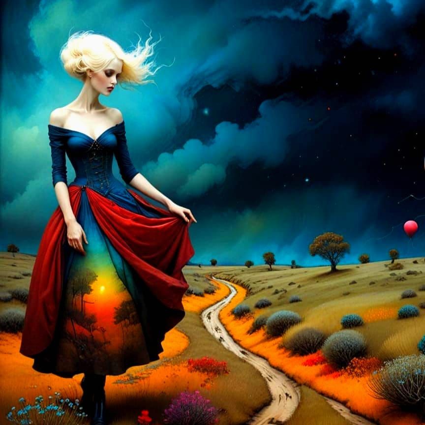 Surreal Landscape with Woman in Photorealistic Style