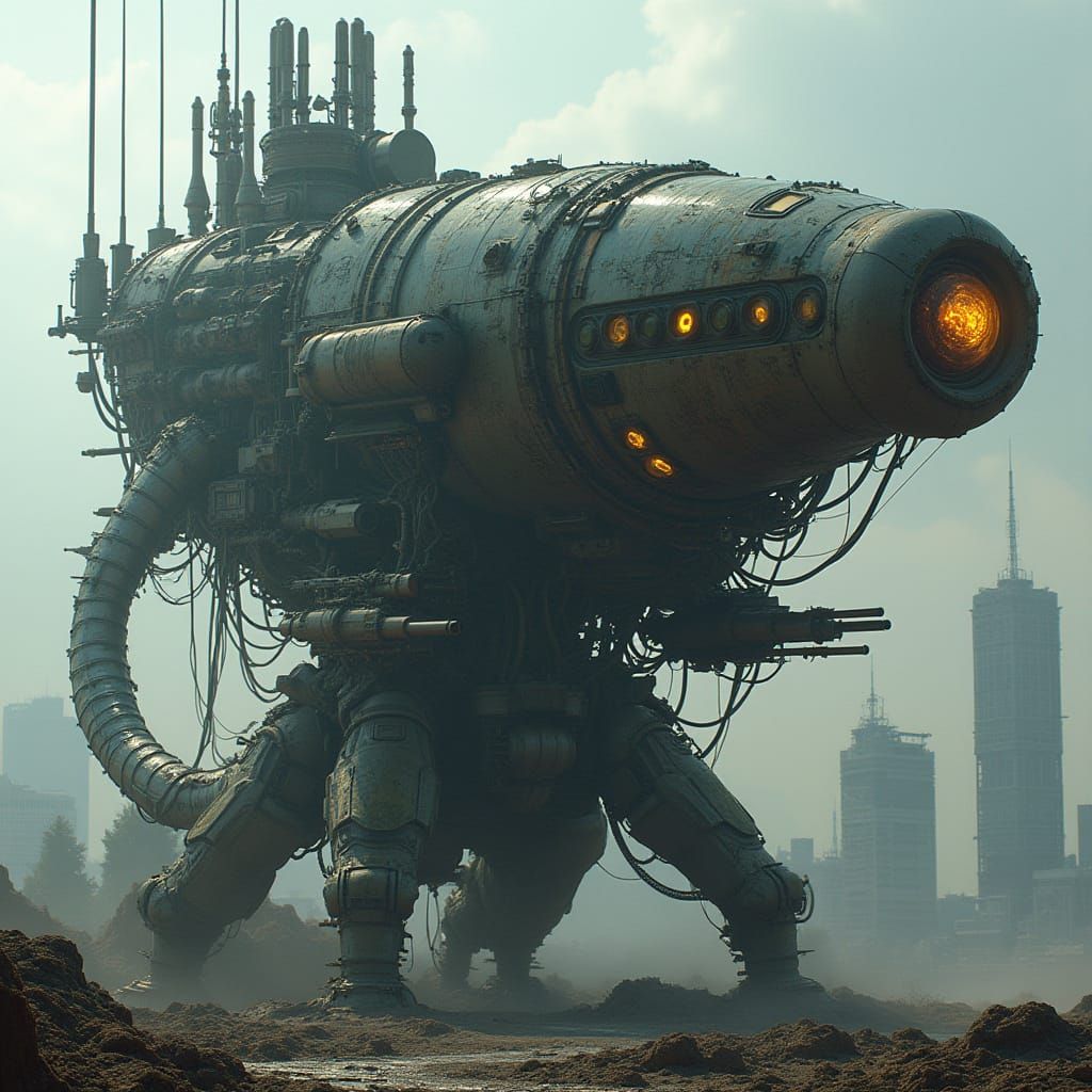 Cyberpunk Horror Air Defense System in Biomechanical Metropo...