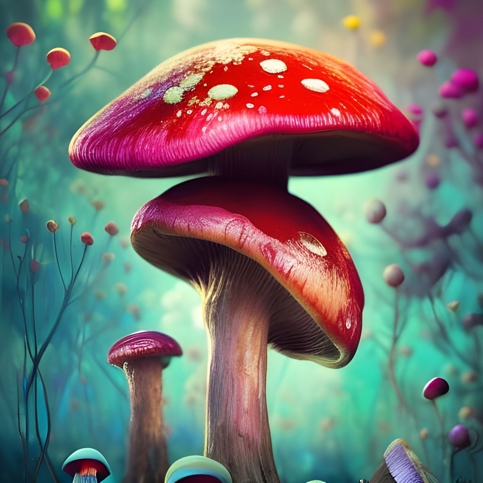 Colorful Mushroom Heart: Detailed Fantasy Art