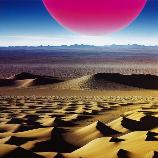 pink floyd style image of a desert half full of analog keybo...