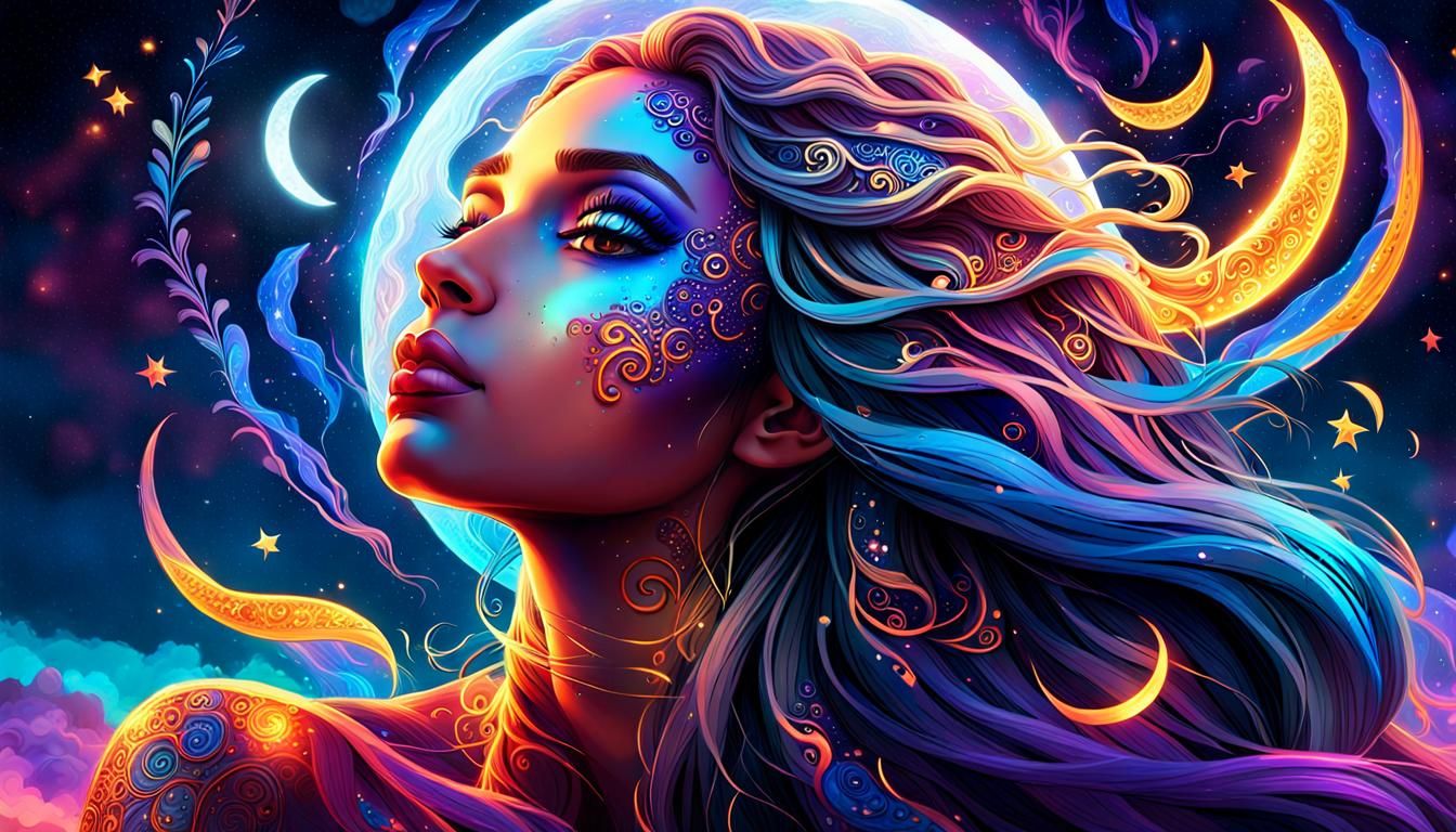 A stunning goddess of the 🌙🌙 and world 🌍🌍 with long flow...