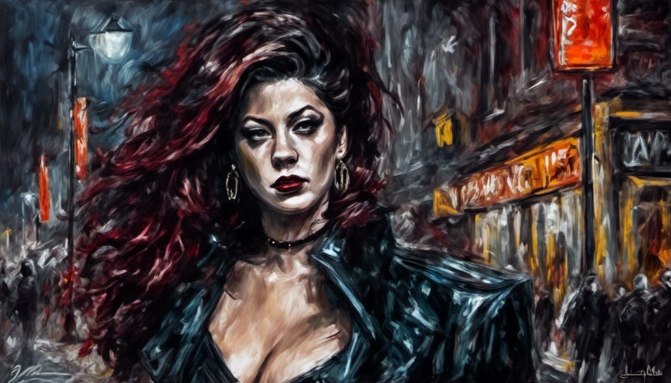 Vampire in Crowded Street: Gothic, Hyperdetailed Art