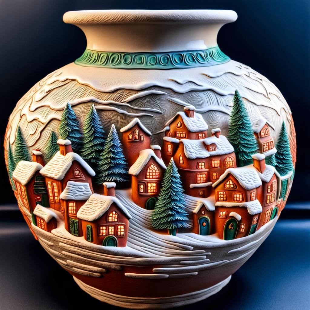 Christmas on a clay vase  by @Faith