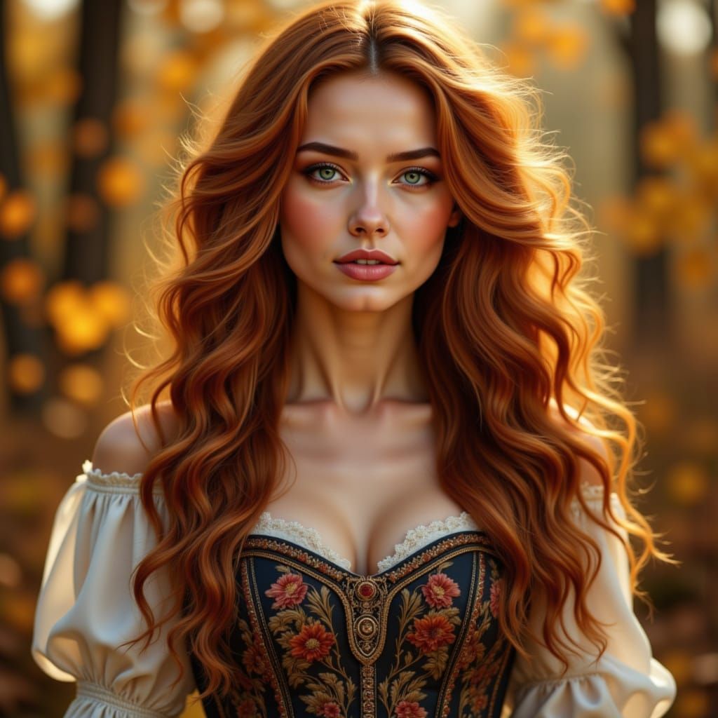 Woman in Medieval Corset Dress in Golden Hour