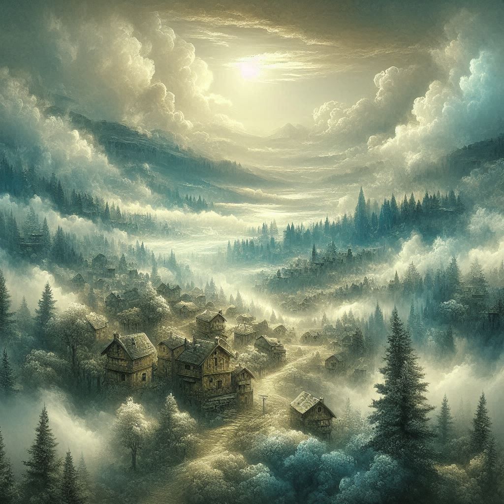 Un pueblo envuelto de niebla