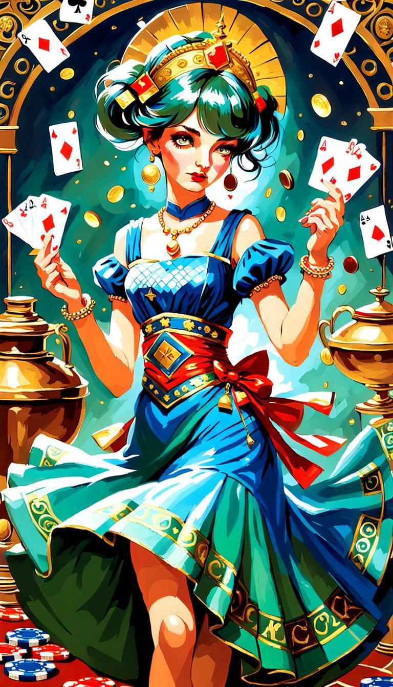 Lady Luck, Lady Luck in a Card and Gambling themed dress, Th...