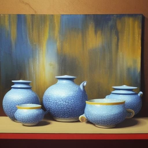 Surreal Porcelain Bowls in Expressionist Oil Painting