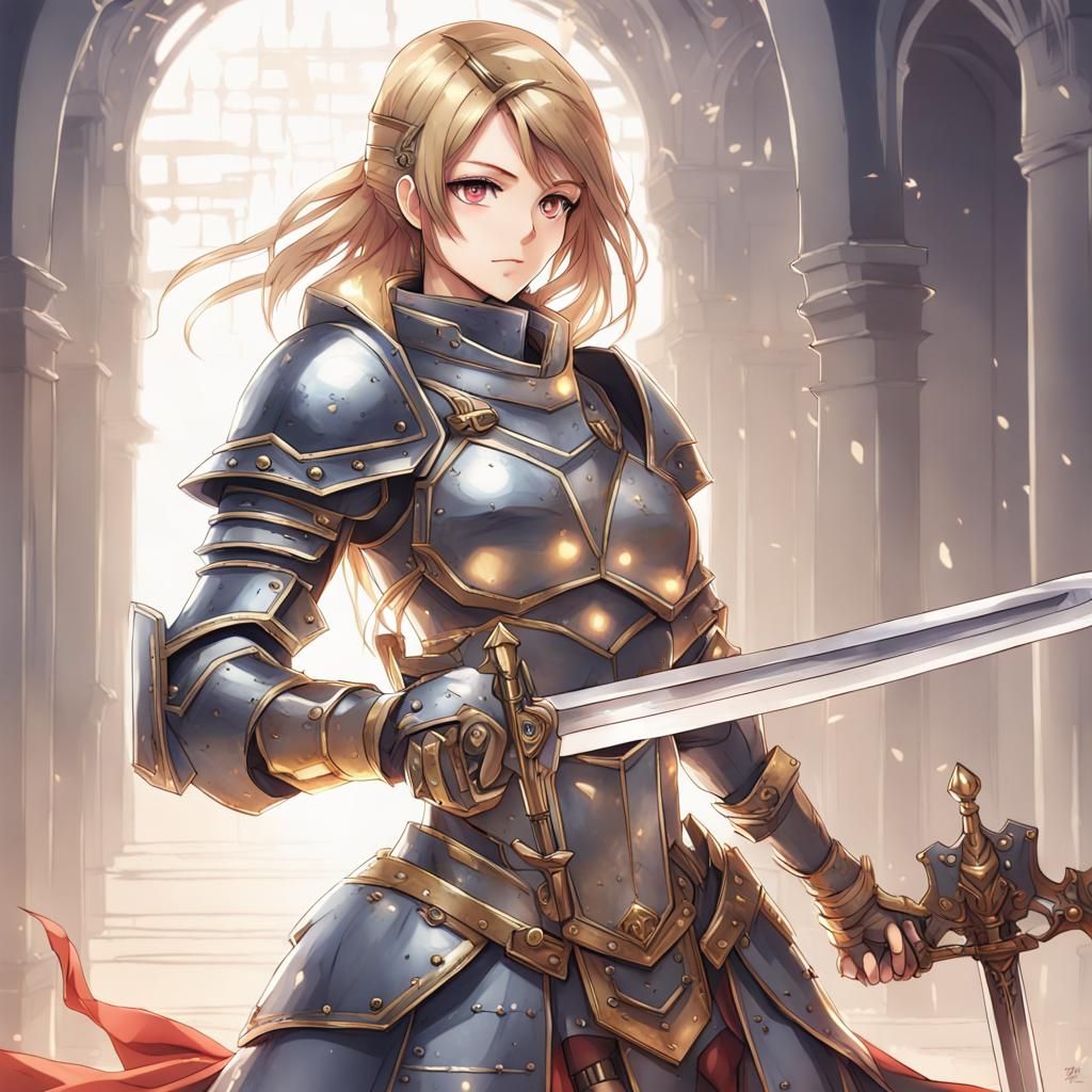 Beautiful woman in armour holding a sword - Anime - AI Generated ...