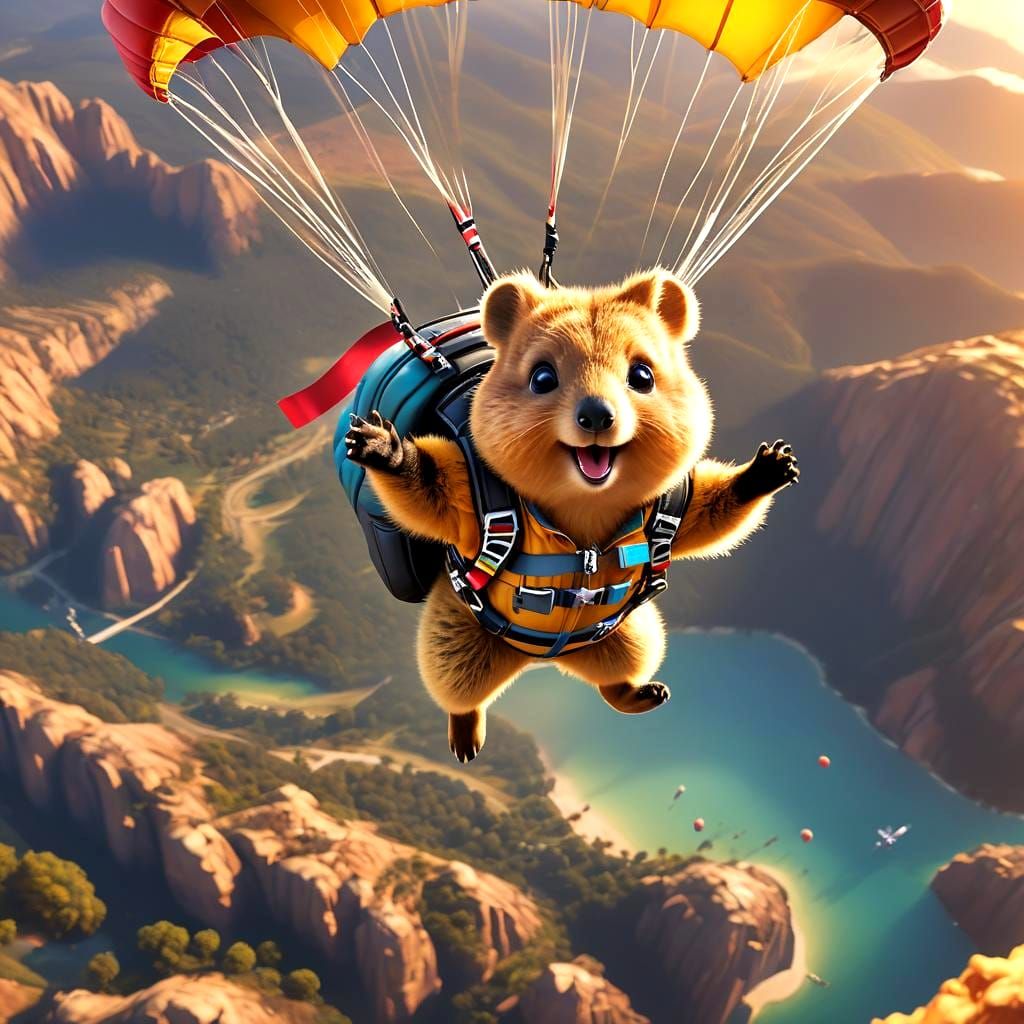 Skydiving quokka  by @Duygu