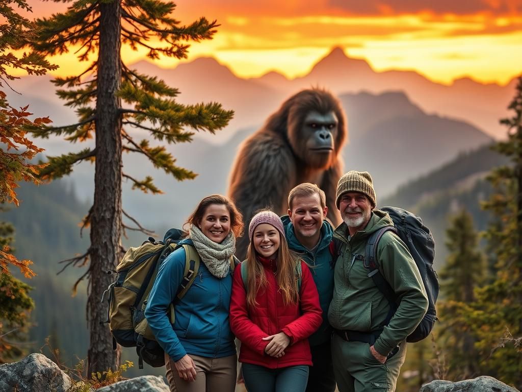 Sasquatch secretly photobombing a family  by @That cinema teacher