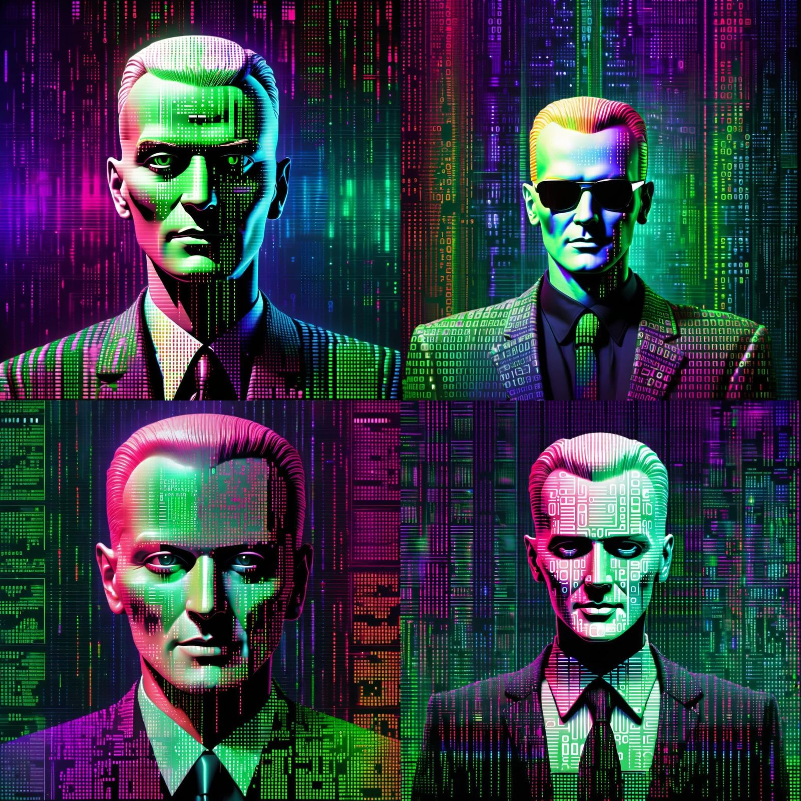 Binary Code Dream Colorful Max Headroom on a Matrix Backgrou...