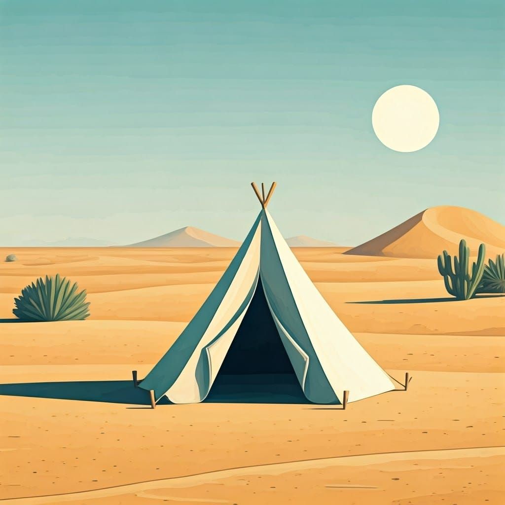 Desert Tent in Children's Illustration Style
