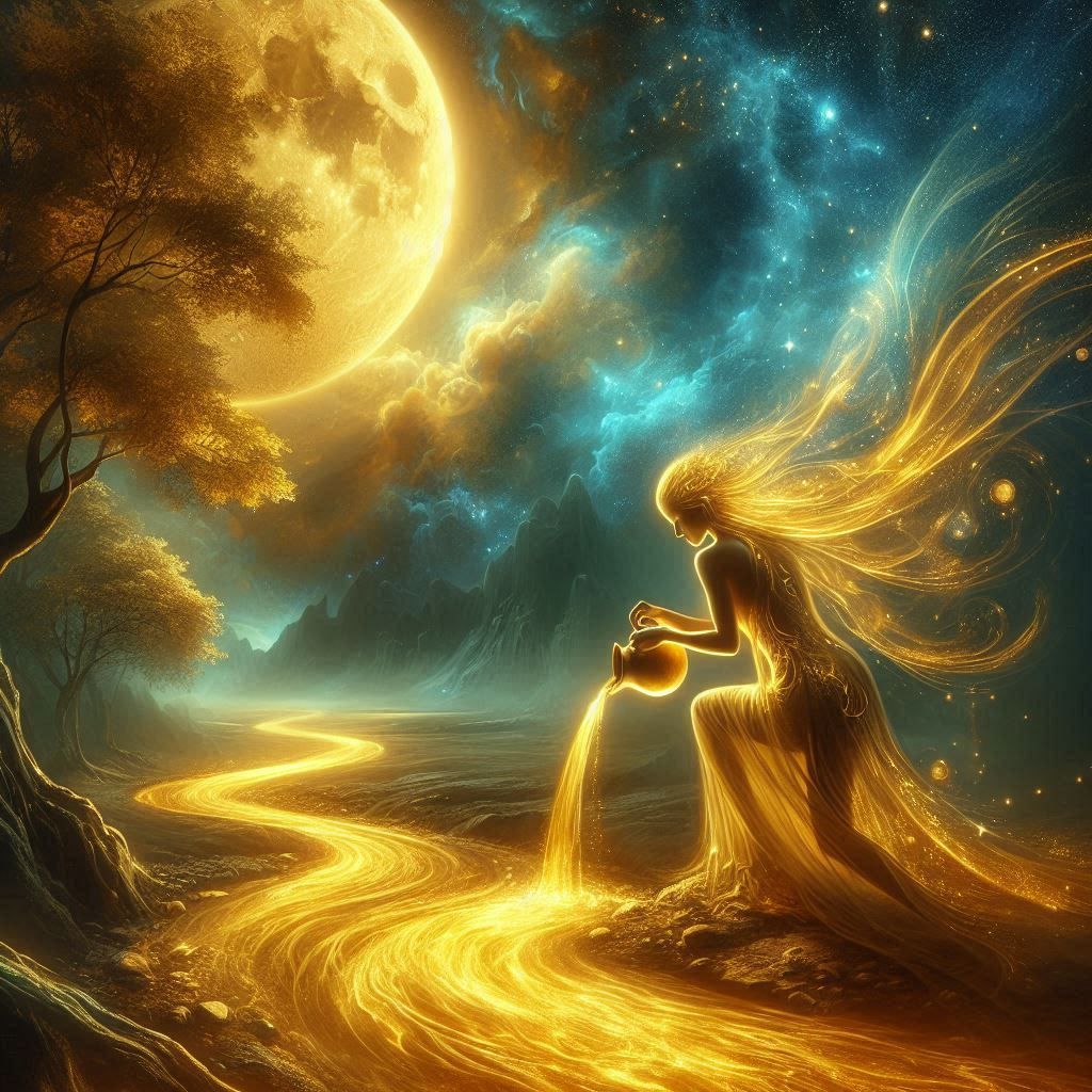 The golden source under the moonlight