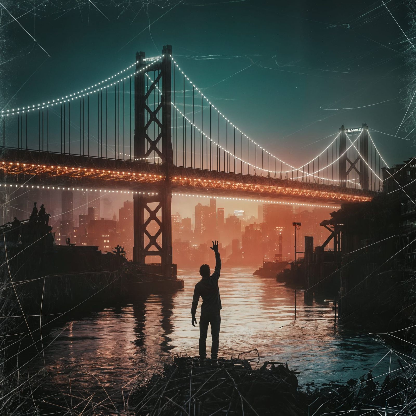 A silhouette at time's edge reaches toward a bright bridge, spanning grief and hope.  by @Phantazia