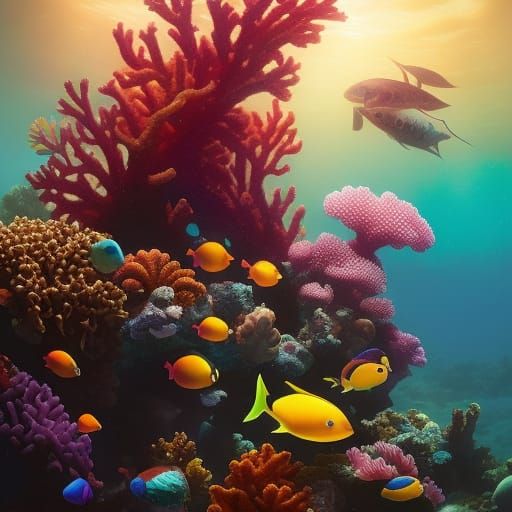 bright colorful fish and the corals