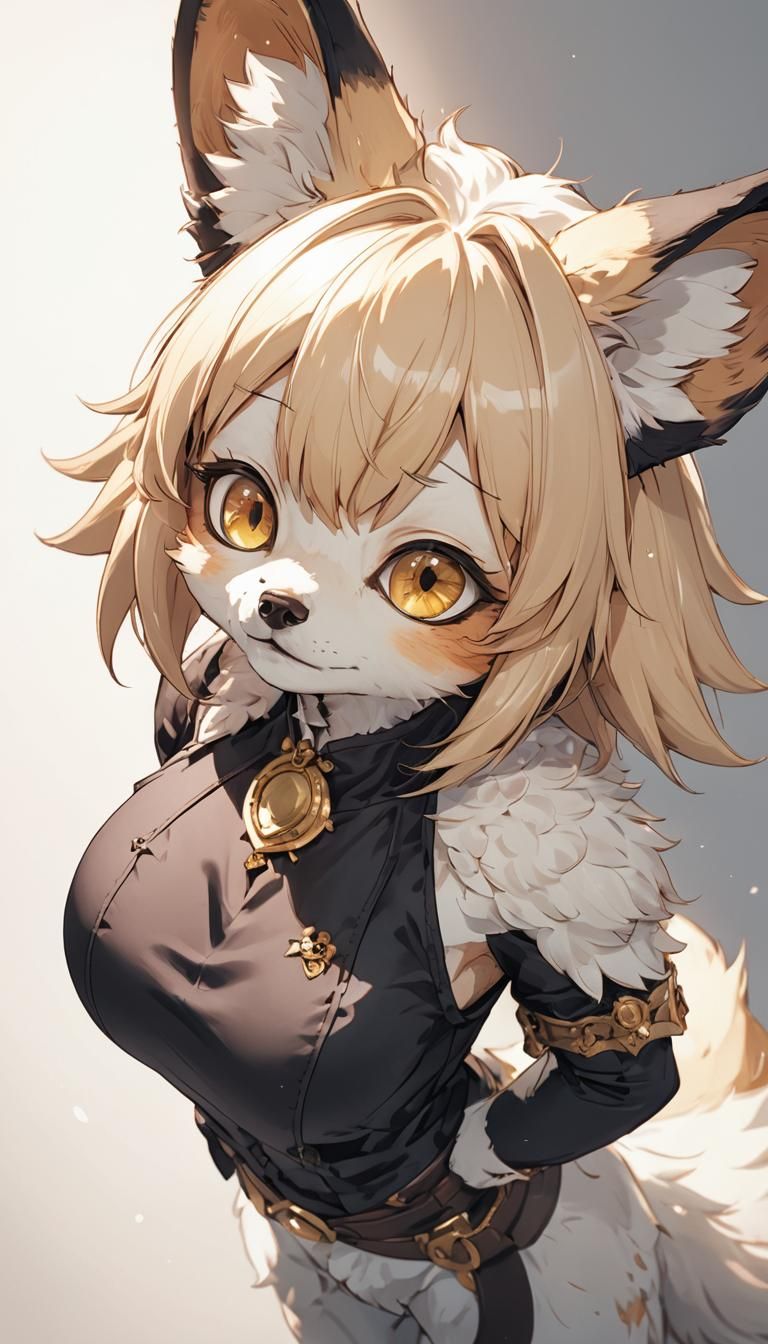 Portrait of an adorable mythical beautiful anthro fox, furry...