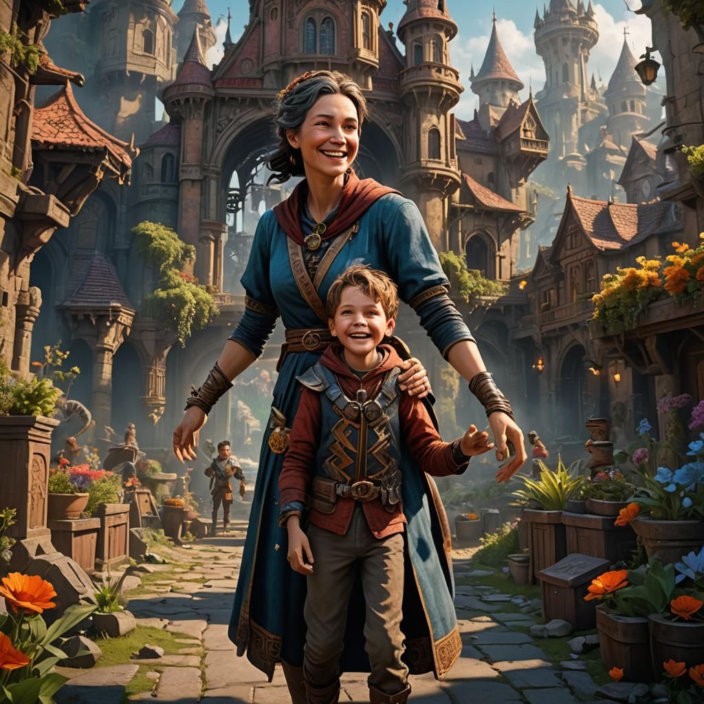 Mother and a kid boy living happily