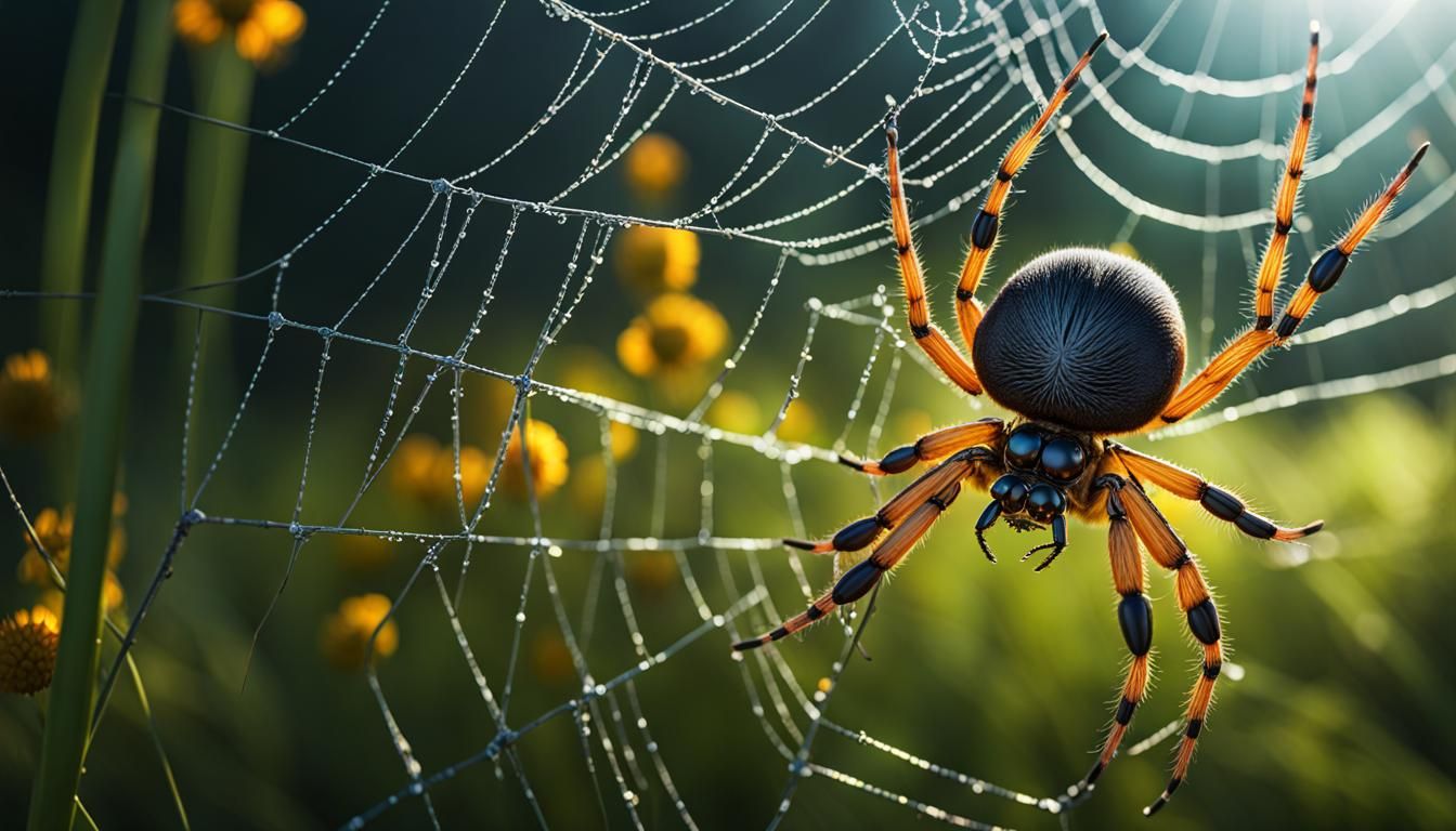 3d imax macro shot of a spider catching a fly stuck on a spider's web.16k detailed photograph, centered, ...  by @Sergio Ortiz