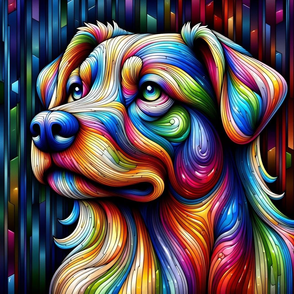 <lora:Prismatic Lines:1.0> dog, stained glass lines prismatic dreamstate 