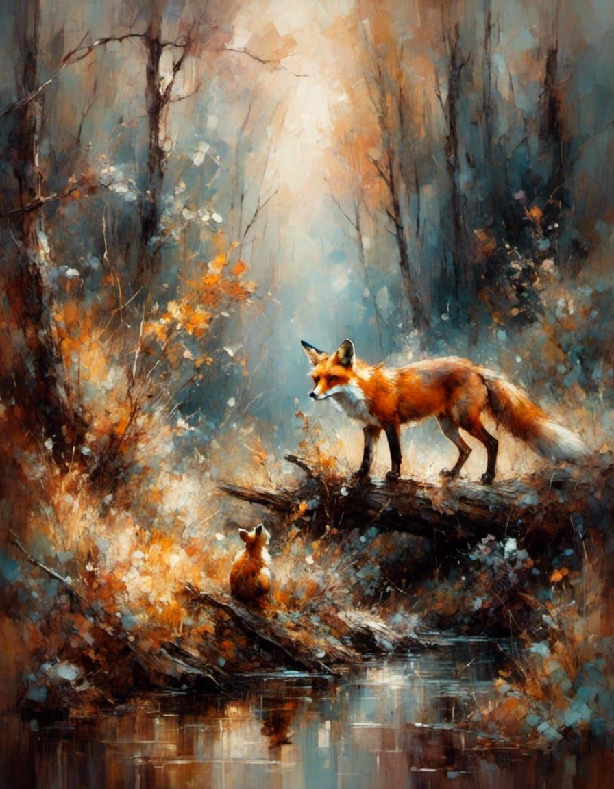 fox hunting a small mouse in the forest in the style <lora:GestureCraft:1.0>