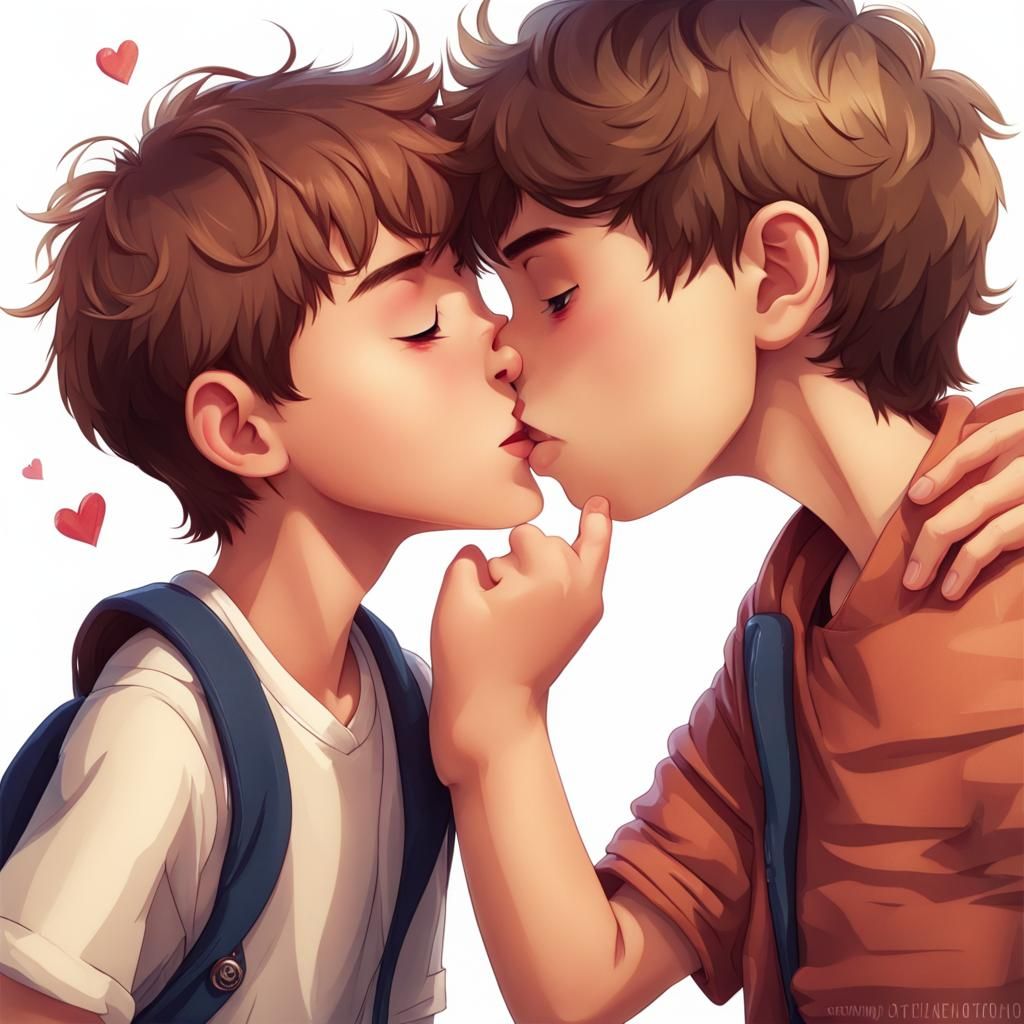 Cute boy kissing cute boy - AI Generated Artwork - NightCafe Creator