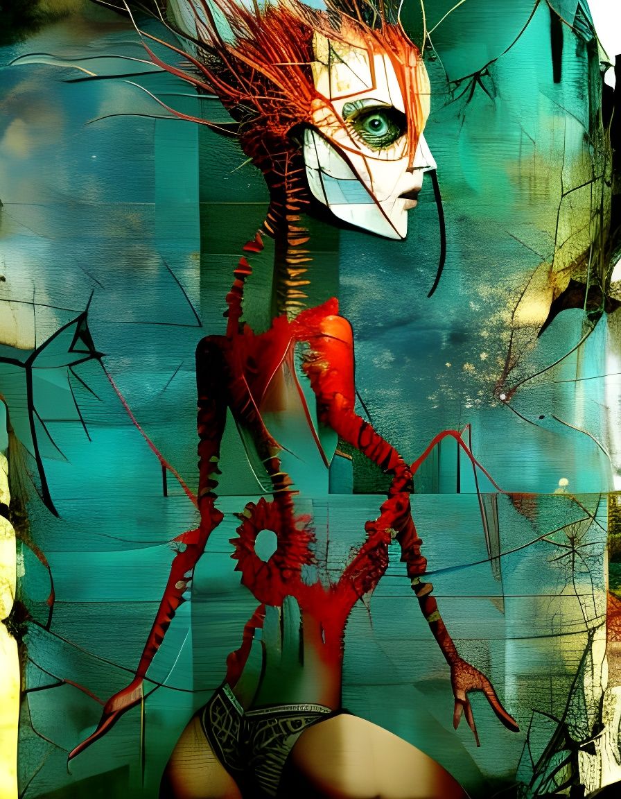 Intricate Textile Art Portrait with Geometric Constellations