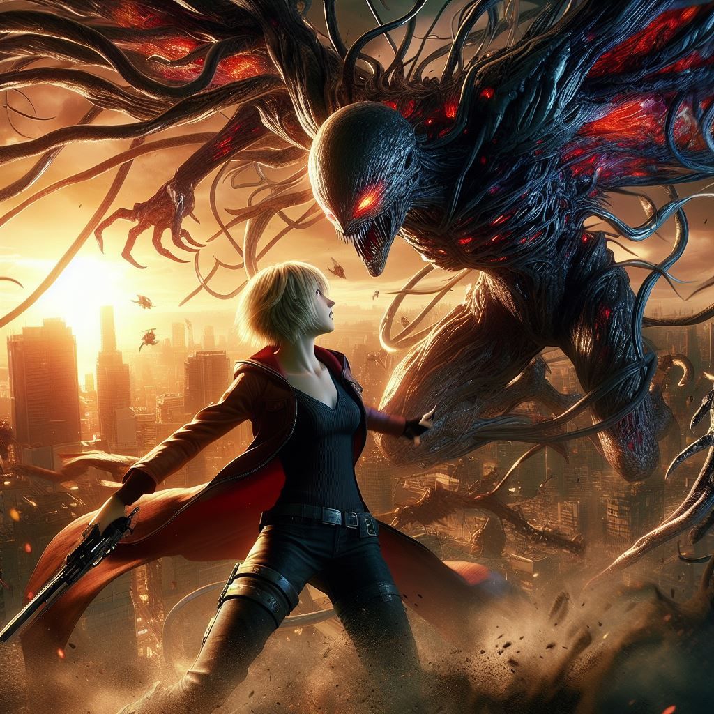 Aya Brea fighting the mitochondria monsters