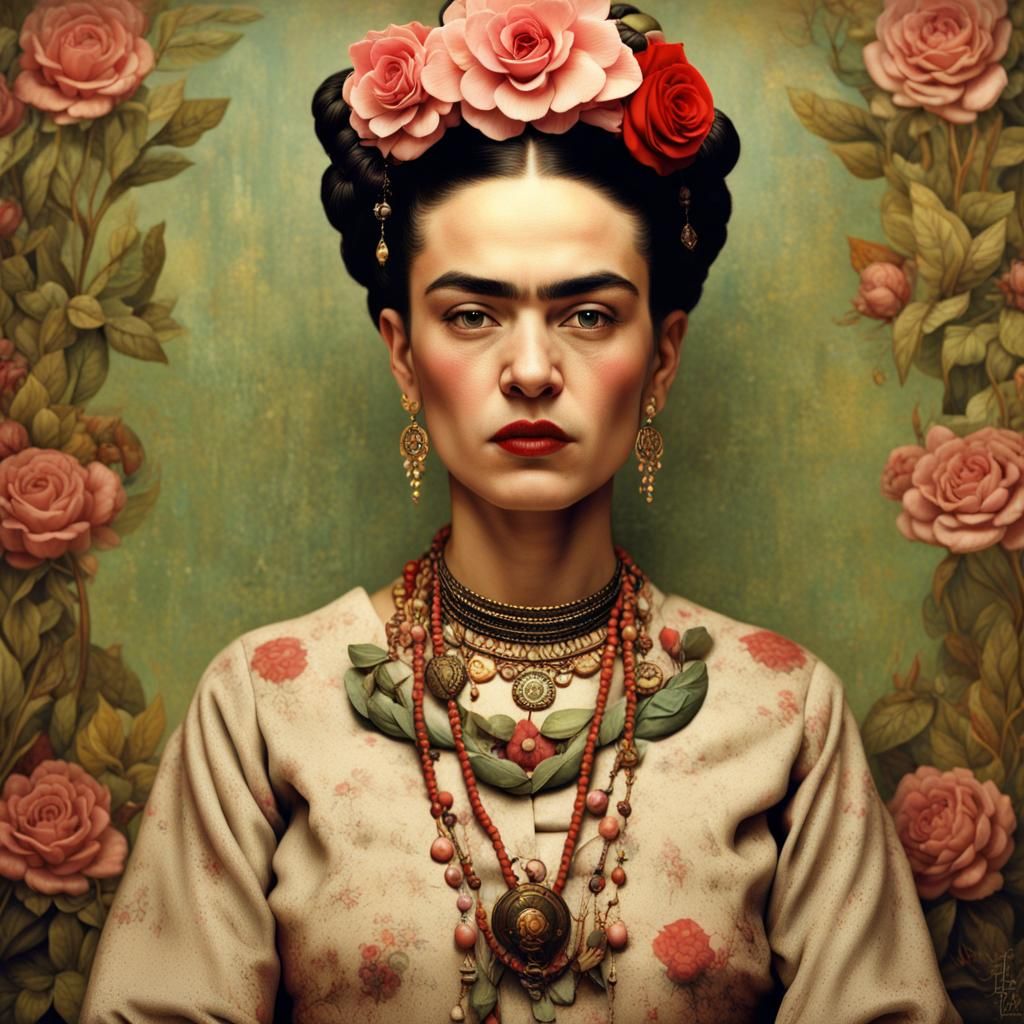Mexican painter and artist Frida Kahlo, photographed by Wes Anderson ala [Hannes Bok, Zdzisław Beksiński, ...  by @ByToi